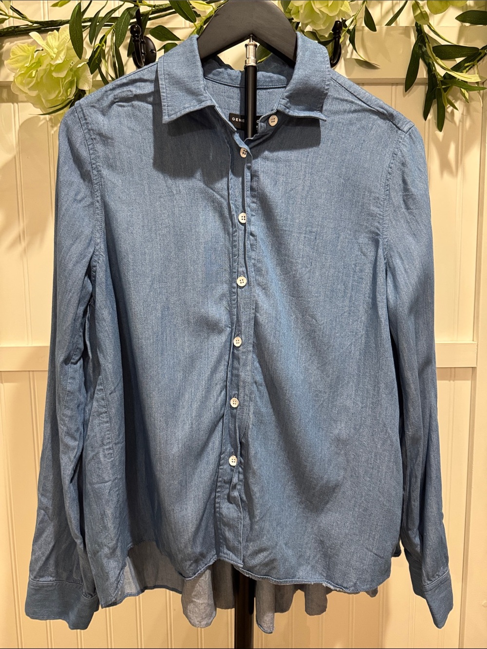 #785 GENERATION LOVE Blue Women’s Button-Down HI-Low Shirt